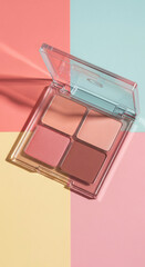 Aufkleber - Transparent palette with four shades of blush on pastel background, showcasing makeup product, ideal for beauty blog or advertisement