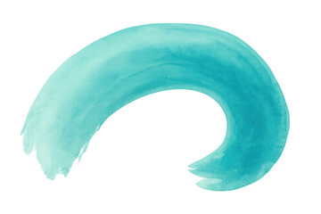 Poster - Turquoise watercolor brushstroke forming crescent, transparent backdrop, enhancing graphic elements with soft, fluid color accent