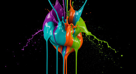 Poster - Vibrant paint splash, multicolored, dynamic motion, abstract art,  symbolizing creativity, energy, and explosion of color