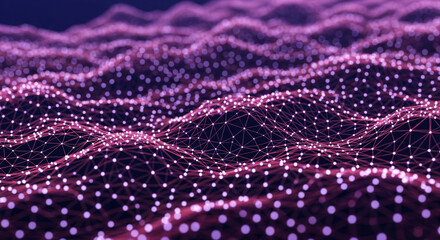 Poster - Abstract image of interconnected nodes forming a wave-like pattern, showcasing network, connection, and digital concepts