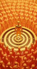 Poster - Golden statue stands on target surrounded by crowd, symbolizing leadership, achievement, and reaching goals