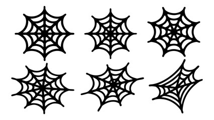 Spiderweb varieties set. Black mesh patterns with halloween party ornament.