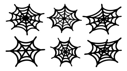 Spiderweb varieties set. Black mesh patterns with halloween party ornament.