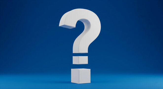 White question mark on blue background, 3D rendering, symbol of inquiry, doubt, uncertainty, or the search for knowledge