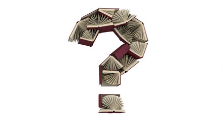 Aufkleber - Open books forming a question mark, symbolizing curiosity, knowledge, and inquiry, perfect for educational or literary concepts