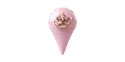 Poster - Pink Star-Themed Location Pin Icon. Navigation And Digital Mapping Symbol Isolated On Transparent Background