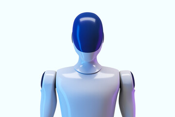 Poster - Futuristic humanoid robot with smooth design and glossy surface in a clean modern style on white background for innovation concept mockup. 3D Rendering