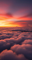 Aufkleber - Aerial view of cloudscape at sunset, orange and purple hues paint the sky and clouds, creating a serene and peaceful atmosphere