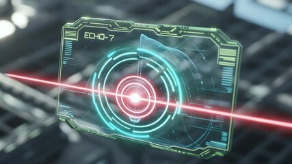 Poster - Futuristic Echo-7 Device: A close-up view of a futuristic Echo-7 device with an intricate display, neon-lit patterns, and a cutting-edge design, signifying technology's advancements.
