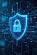 © Thanh - A luminous digital shield and lock hover above glowing circuitry. The design conveys encrypted access, secure systems, and next-gen protection technology, vertical composition