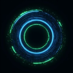 Fototapete - 4K blue circular animation separated from a black green screen background, used for HUD interface element design. Circular core and electronic circuit animation for futuristic HUD elements. Virtual in