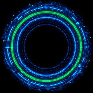 4K blue circular animation separated from a black green screen background, used for HUD interface element design. Circular core and electronic circuit animation for futuristic HUD elements. Virtual in