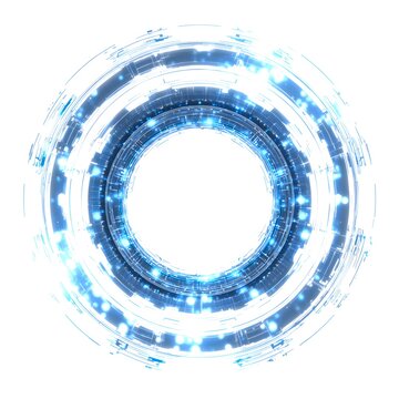 4K blue circular animation separated from a black green screen background, used for HUD interface element design. Circular core and electronic circuit animation for futuristic HUD elements. Virtual in