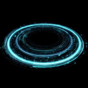 4K blue circular animation separated from a white green screen background, used for HUD interface element design. Circular core and electronic circuit animation for futuristic HUD elements. Virtual in