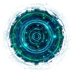 Fototapete - 4K blue circular animation separated from a white green screen background, used for HUD interface element design. Circular core and electronic circuit animation for futuristic HUD elements. Virtual in
