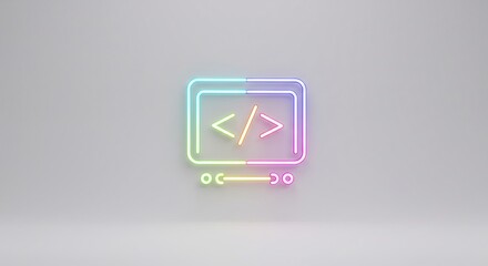 Neon Pixel Code Icon on Gradient Background