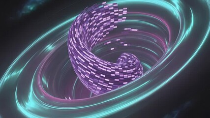 Poster - Abstract Purple and Teal Vortex: A mesmerizing digital artwork featuring a vibrant purple vortex of data points spiraling within concentric teal rings, creating a dynamic and futuristic design.