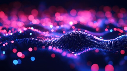 Leinwandbilder - Abstract Digital Landscape with Glowing Particles Science and Technology