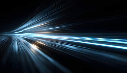 Poster - Bright blue diagonal light streaks against a dark background, creating a futuristic and dynamic visual effect.