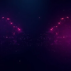 Poster - Futuristic digital light particles in vibrant pink scatter symmetrically on a dark background. Abstract neon effect creates a tech-inspired visual. Ideal for sci-fi, data, or energy themes.