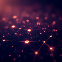 Aufkleber - Abstract glowing network of interconnected nodes and lines with bokeh lights in deep blue and purple hues creating a futuristic digital connection concept