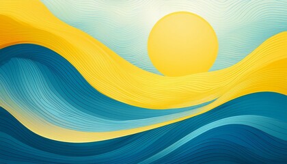 Fototapete - abstract sun and ocean wave texture blue and yellow transparent isolated banner graphic resource as background for sun river wave water sports abstract graphics header backdrop