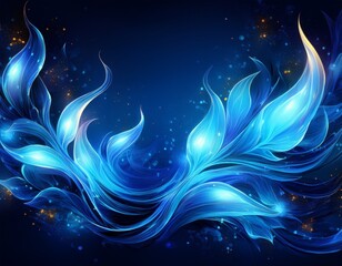 Fototapete - abstract illustration of four vibrant blue flames with glowing particles on a dark background