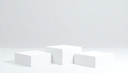 Poster - Minimalist white geometric shapes arranged on a plain background, creating a clean and modern aesthetic