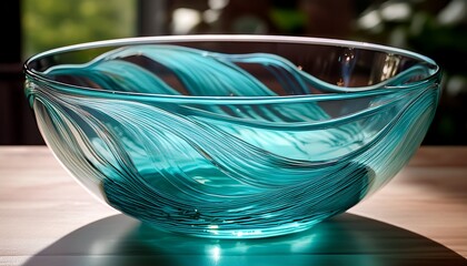 Fototapete - elegant turquoise glass bowl with striking swirls and dynamic design perfect for showcasing vibrant fruits or enhancing any dining table aesthetic