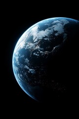  The Blue Planet, Earth, shines brilliantly in the dark expanse of space, highlighting its vibrant blue oceans and lush green landscapes, representing life in the universe.