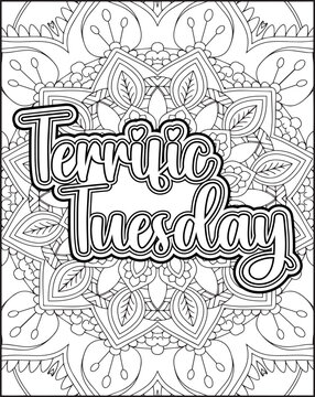Motivational Weekly Name Coloring Page for Adults. 7 Days Name Coloring Page