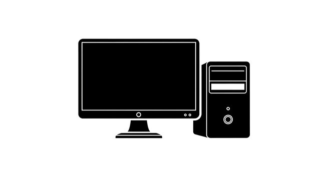 Computer Monitor and Tower Illustration in Black and White