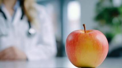 Aufkleber - A close-up shot of an apple sitting on a table, great for food or still life photography