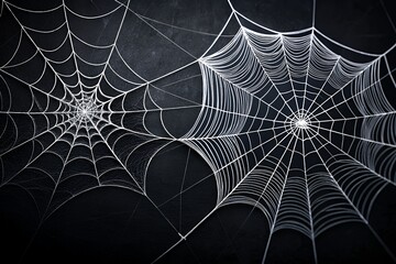 Two spiderwebs on a dark background