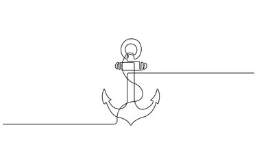 Poster - Anchor one continuous line vector doodle drawing. Sea icon, Continuous line drawing of sea anchor, Large sea anchor of the ship. Set of sea ocean elements, Editable Stroke,