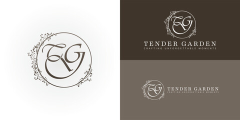 Poster - Sophisticated TG monogram for high-end wedding planning. Encapsulates personalized service and elegant event design within a beautiful, organic wreath.
