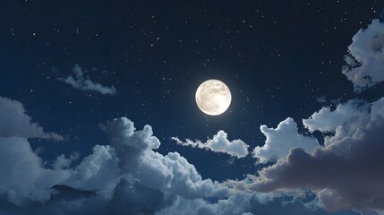 Naklejka na meble Full Moon Shining Brightly in a Starry Night Sky Above Glowing Clouds. Generative AI 