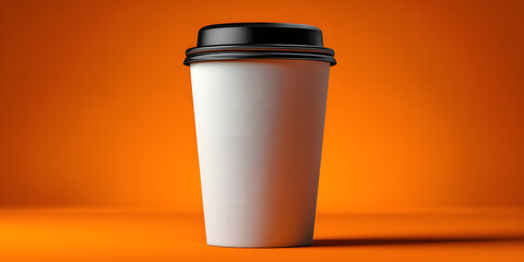 Poster - Elegant Minimalist White Paper Coffee Cup Against an Empty Background for Modern Design Mockups