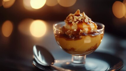Poster - Fresh dessert served in a glass bowl on a plate, perfect for presentation or display