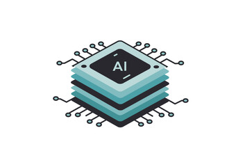 Fototapete - Illustration of a layered circuit board with AI text, representing technology and innovation.