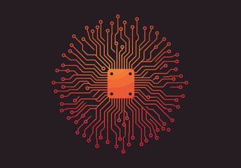 Fototapete - A stylized illustration of a central processing unit, circuit board design.