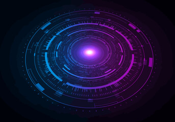Fototapete - Abstract digital interface featuring concentric circles and a central glowing orb.