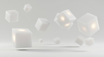 Poster - Abstract White Geometric Cubes Floating in Minimalist Space