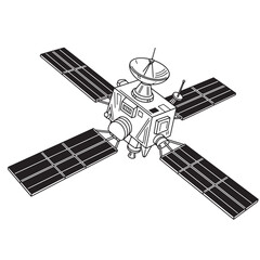 Vector illustration of a vintage art silhouette satellite orbiting earth in space communicating data