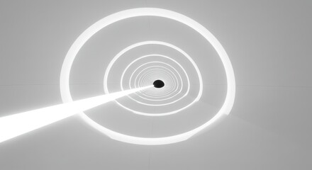 Poster - Futuristic White Circular Tunnel with Bright Light Beam in Abstract Modern Design