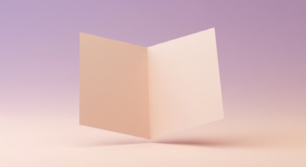 Poster - Minimalist Light Pink Folded Paper Card in Soft Pastel Background