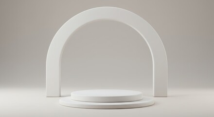 Poster - Minimalist White Arch and Platform Display Stand in Modern Studio