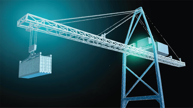 Low-Poly Digital Illustration of a Modern Crane Lifting a Container