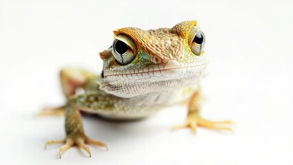 Poster - A clear view of a small reptile's face and body on a light background