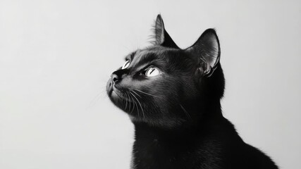Aufkleber - A curious black cat looks up at the clear blue sky, seemingly pondering something